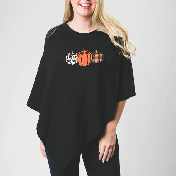 Poncho black with  cable knit pumpkins
