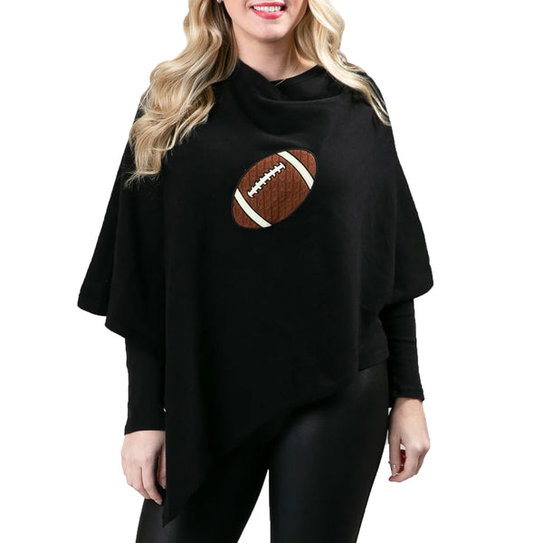 Black poncho with brown football