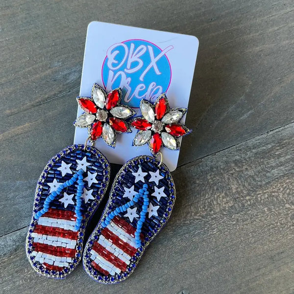 Flip Flop beaded earrings patriotic