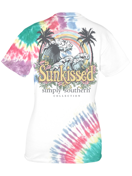 Simply Southern sunkissed tie dye tshirt with waves and palm trees