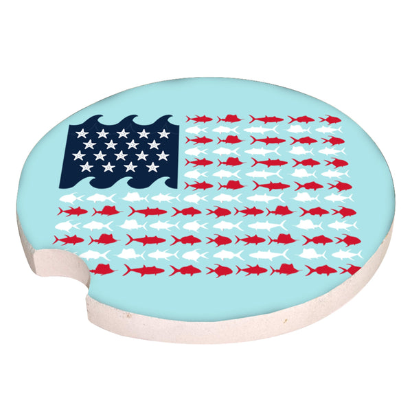 Car Coasters Fish American Flag