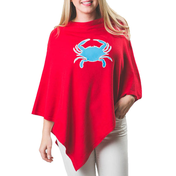 Poncho red with blue crab