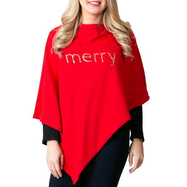 Poncho red Merry gold sequin