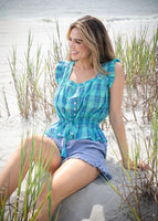 Simply Southern green plaid blouse
